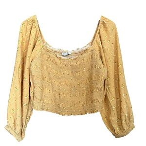 American Eagle Floral Mustard Smocked Top